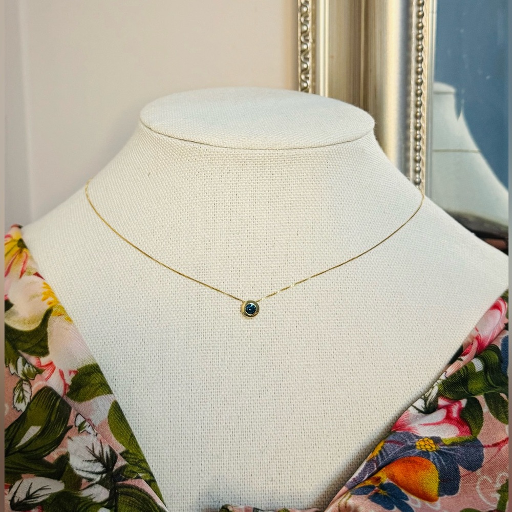 Blue Diamond Solitaire Necklace 18kSolid Gold